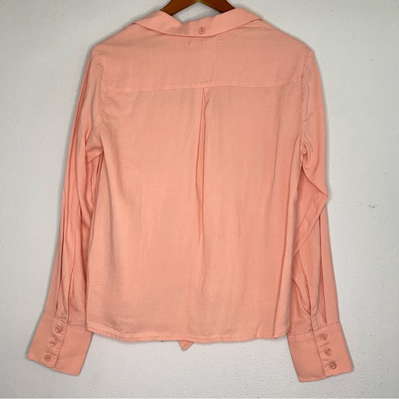 Cloth & Stone Peach Pink Tencel Button Front Long Sleeve Roll Tie Front Top XS - Picture 2 of 4